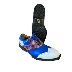 FootJoy Men’s Icon Wingtip Golf Shoes Sz 8.5 GOB New Blue Pink Spike Less rare